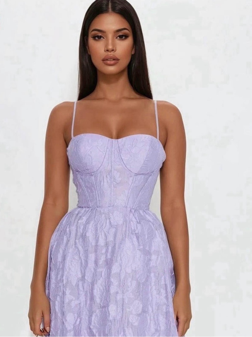 Lavender Lace Bustier Midi Dress